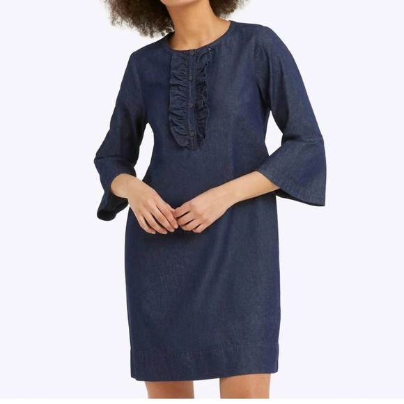 Draper James Dresses & Skirts - Draper James Blue Denim Chambray Shift Dress Ruffle 8. 1357